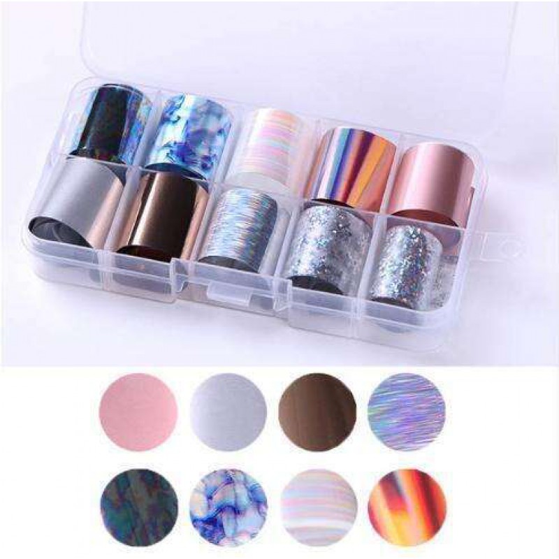 Foil Nail Art Transfer Decoration 10 Rolls Set 2.5_100cm, 16 